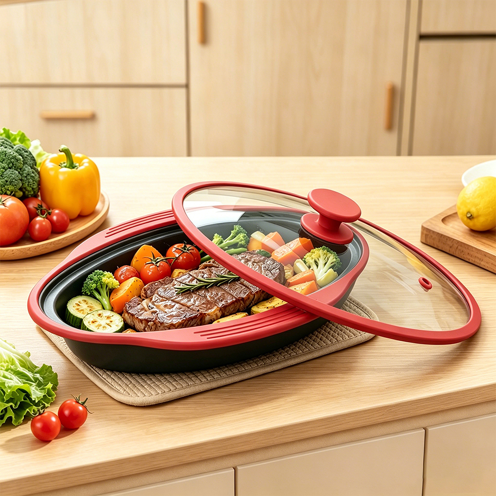 Овальная кастрюля со стеклянной крышкой для микроволновой печи